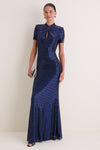 Navy Rhinestone Mesh Twist Maxi Dress