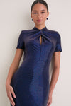 Navy Rhinestone Mesh Twist Maxi Dress