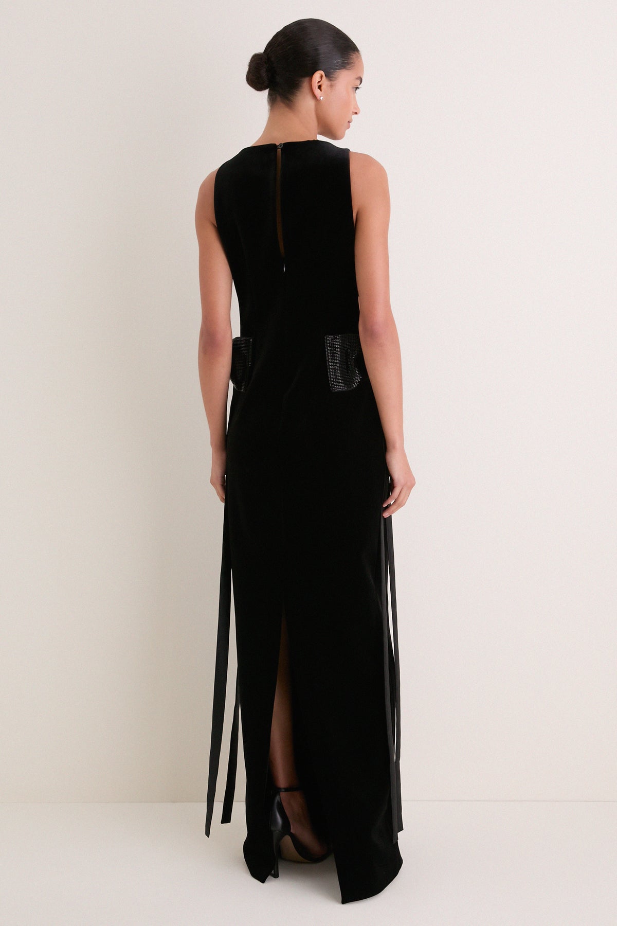 Black Velvet Bow Sides Maxi Dress