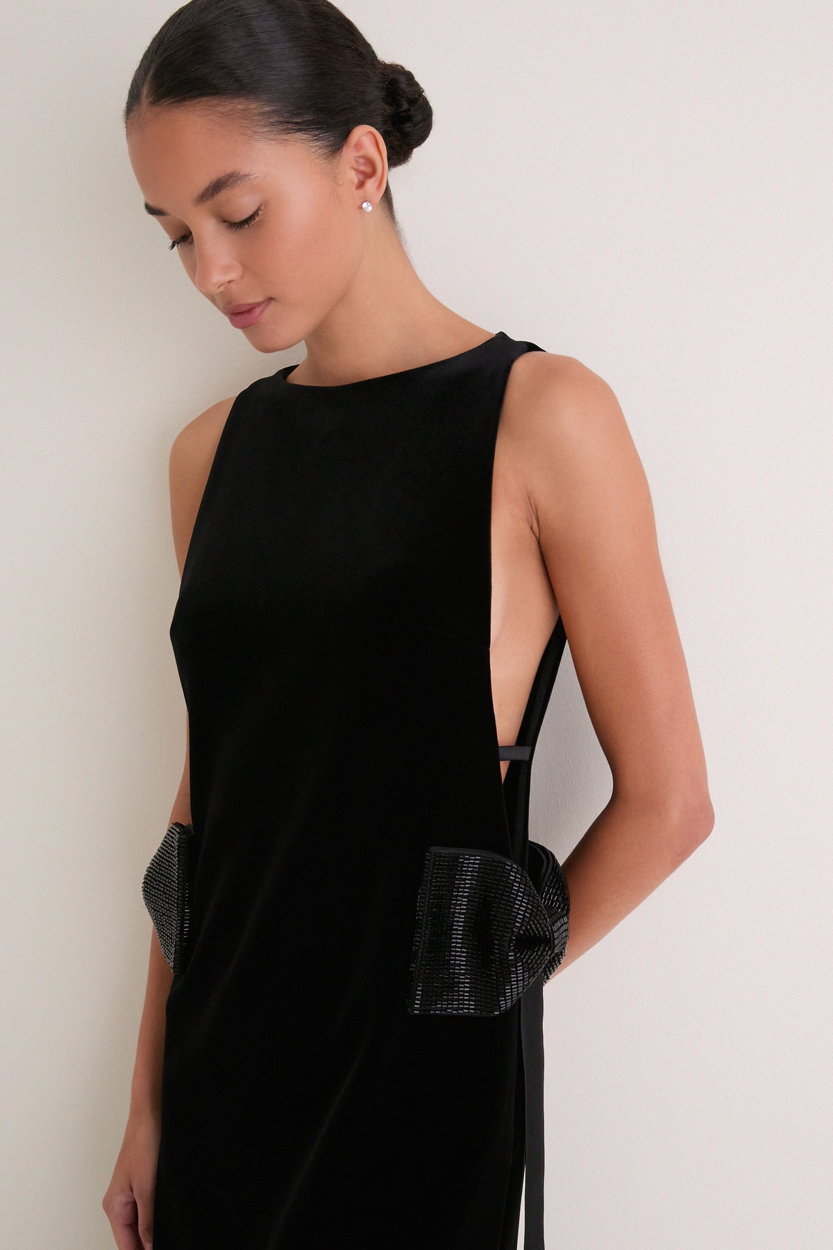 Black Velvet Bow Sides Maxi Dress