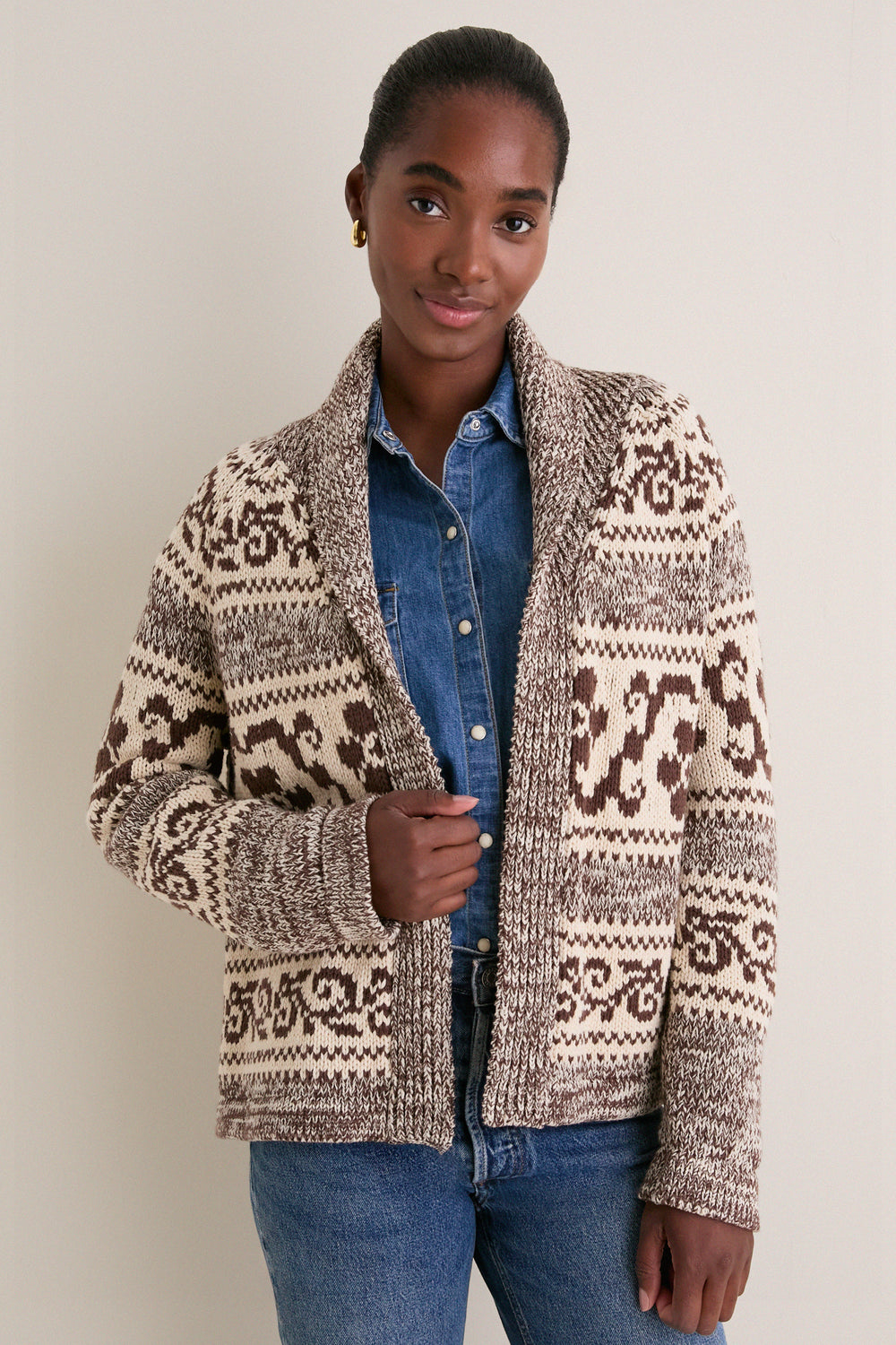 Marled Chestnut Nordic Flower Lodge Cardigan