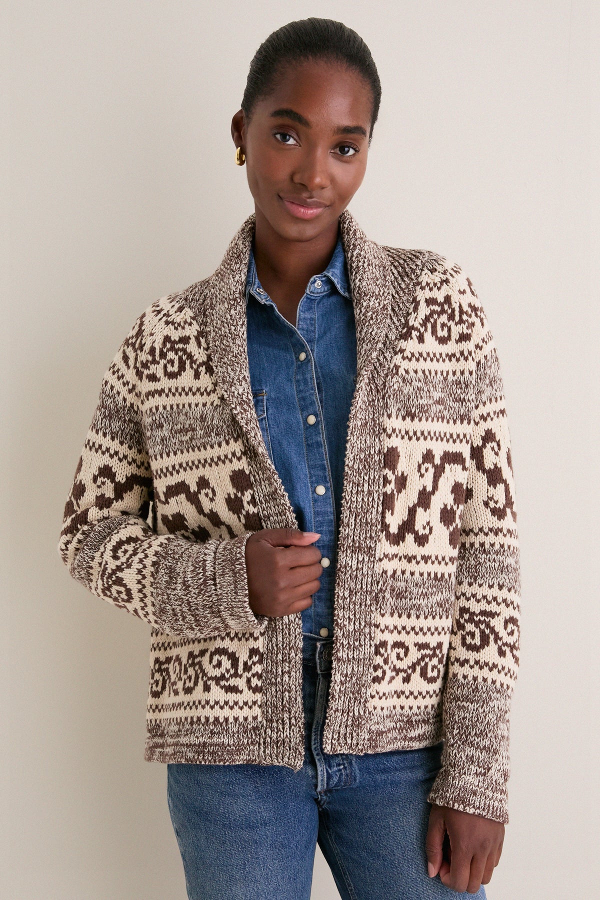 Marled Chestnut Nordic Flower Lodge Cardigan