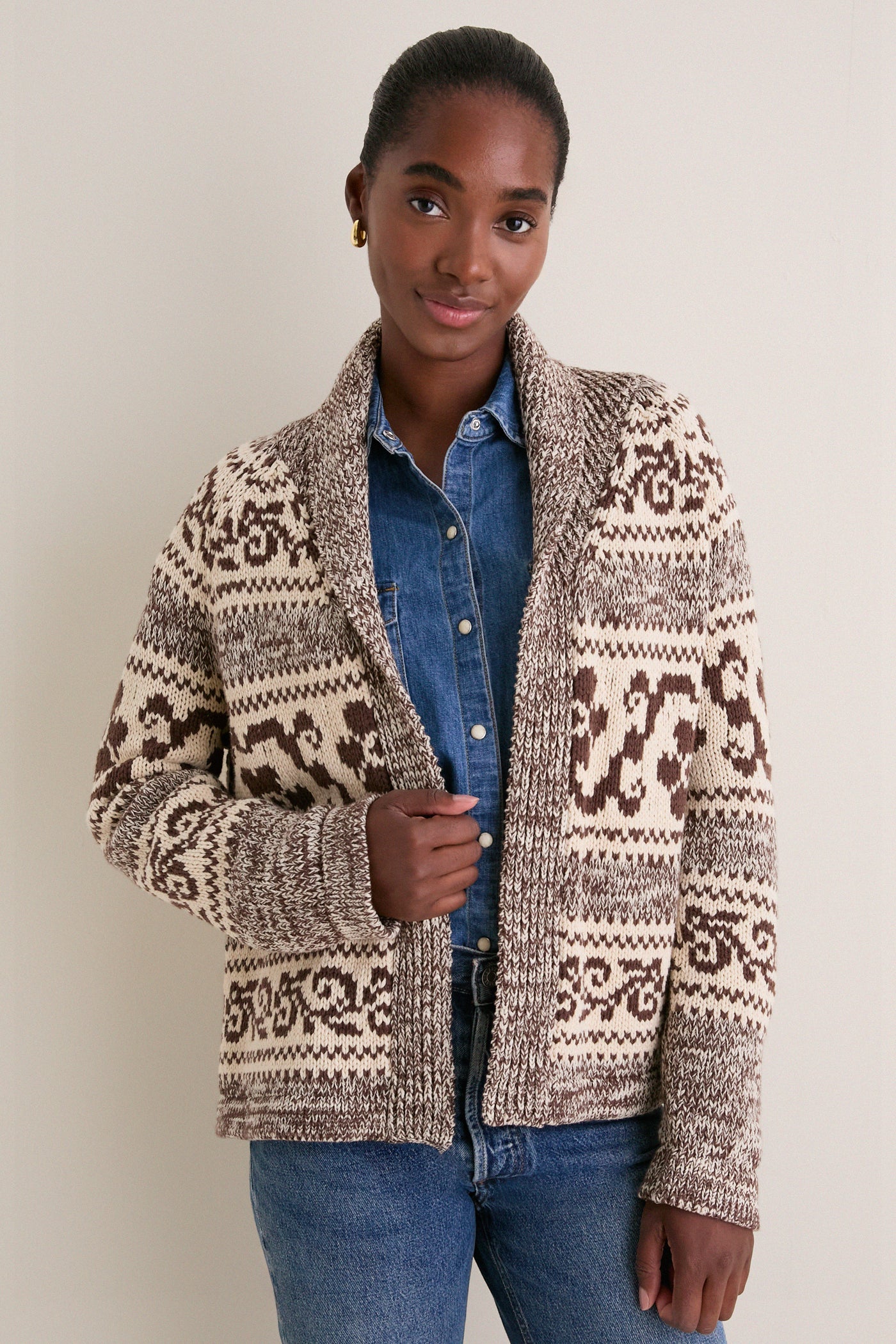 Marled Chestnut Nordic Flower Lodge Cardigan
