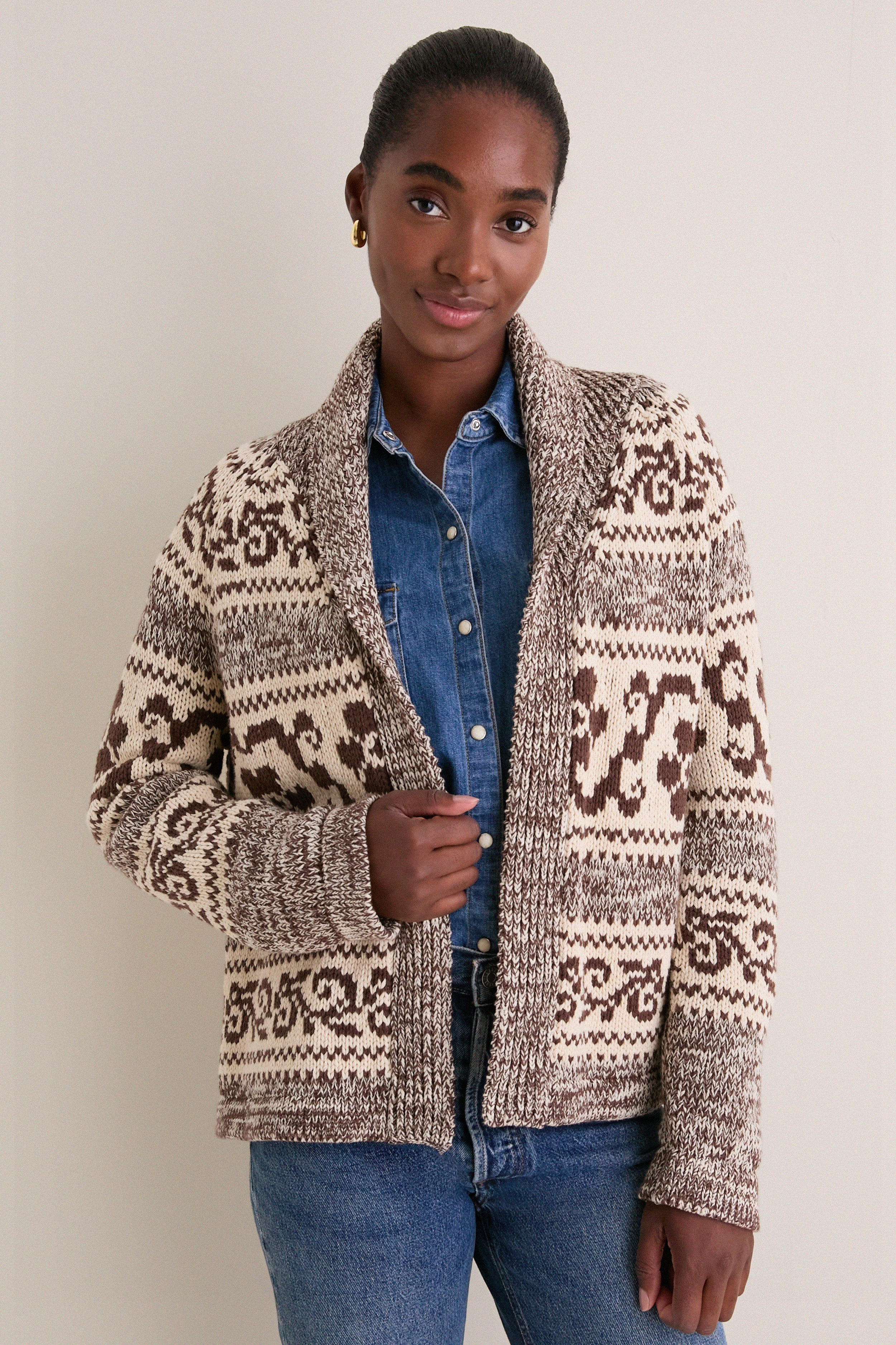 Marled Chestnut Nordic Flower Lodge Cardigan