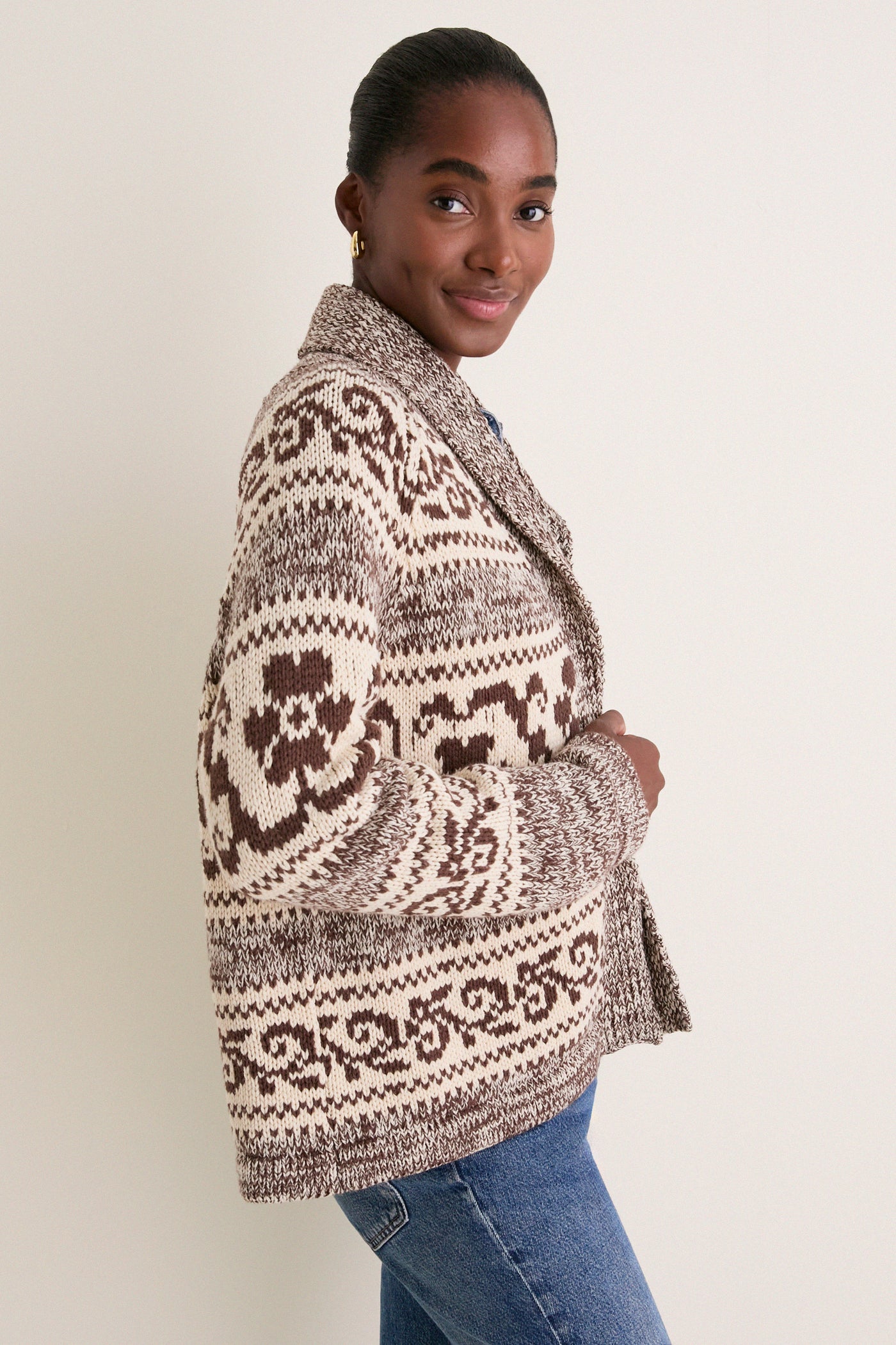 Marled Chestnut Nordic Flower Lodge Cardigan