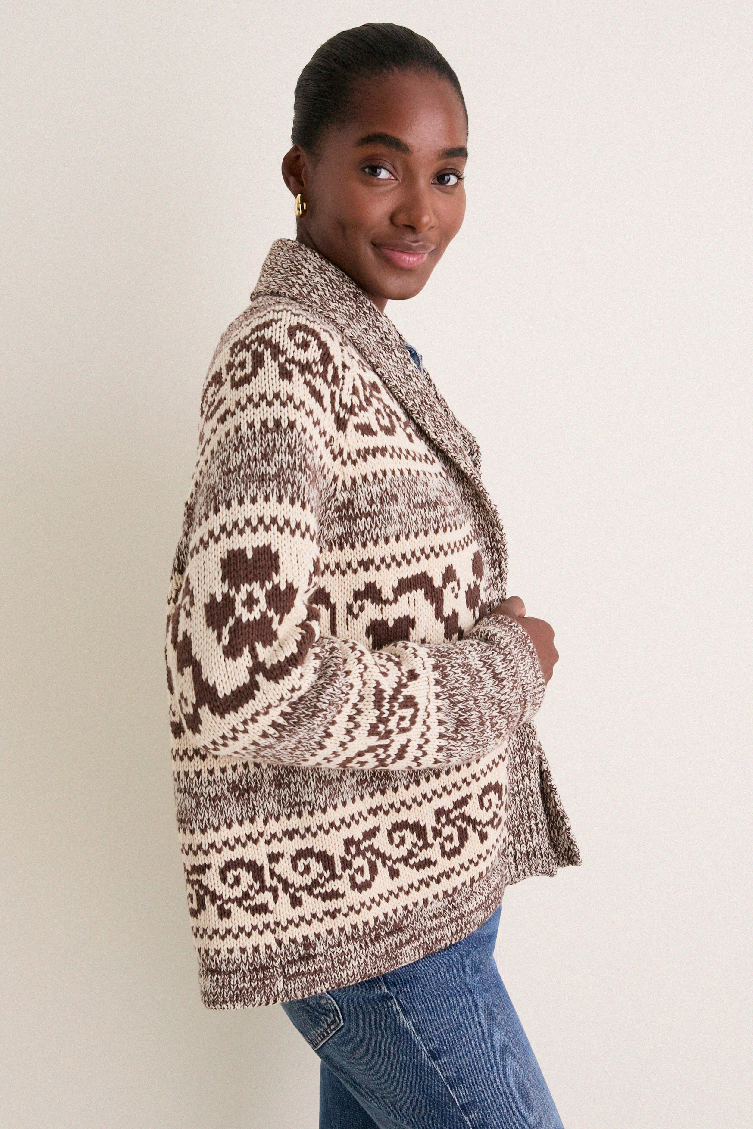 Marled Chestnut Nordic Flower Lodge Cardigan
