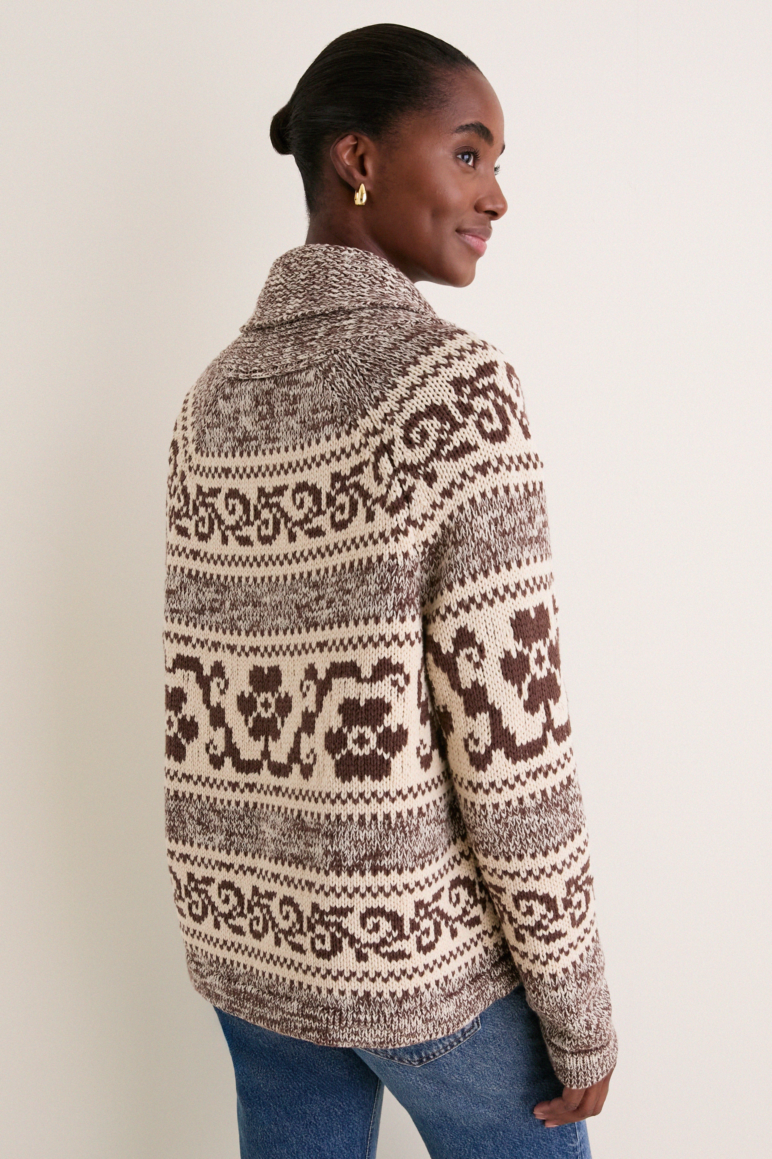 Marled Chestnut Nordic Flower Lodge Cardigan