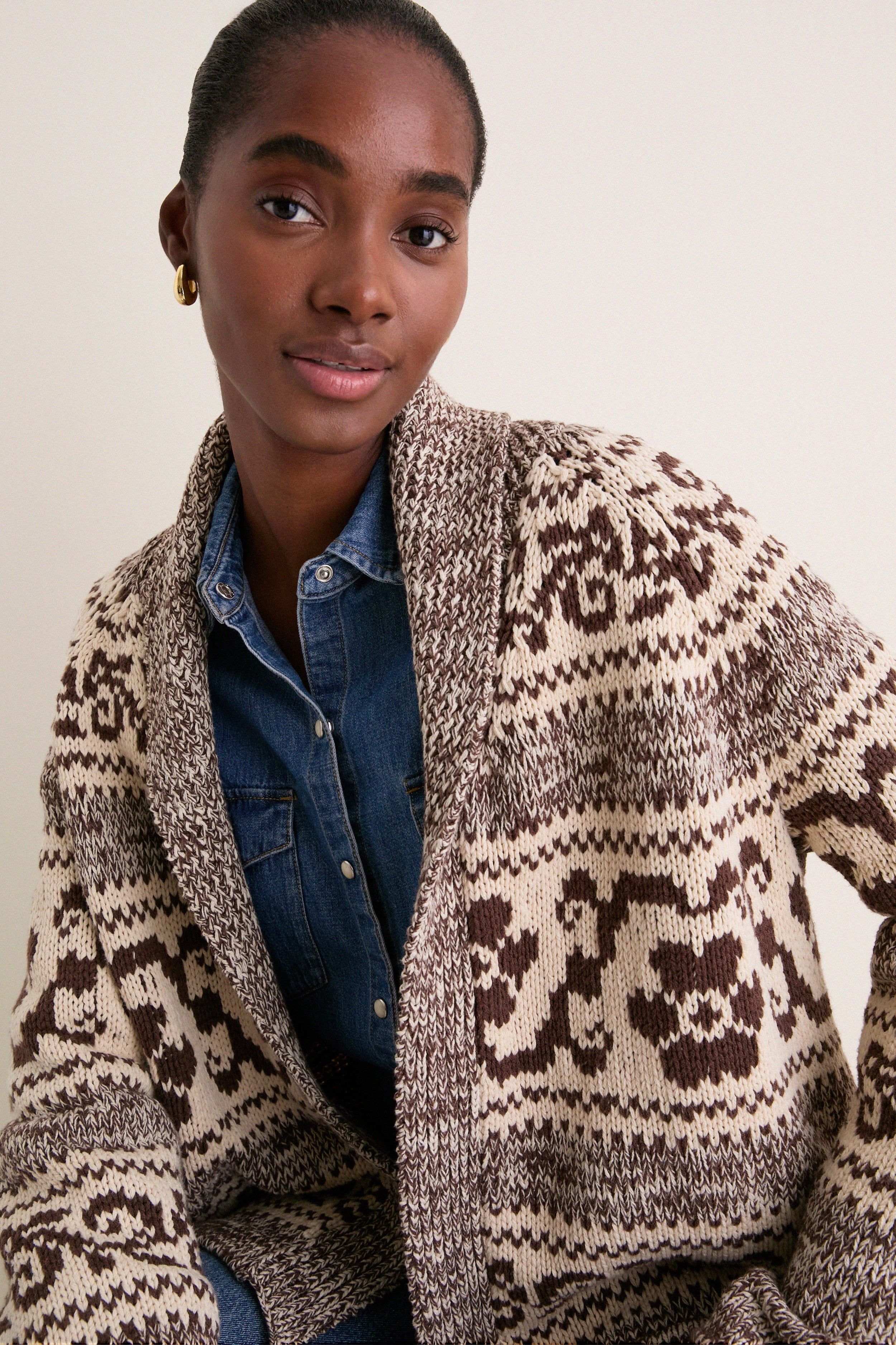 Marled Chestnut Nordic Flower Lodge Cardigan