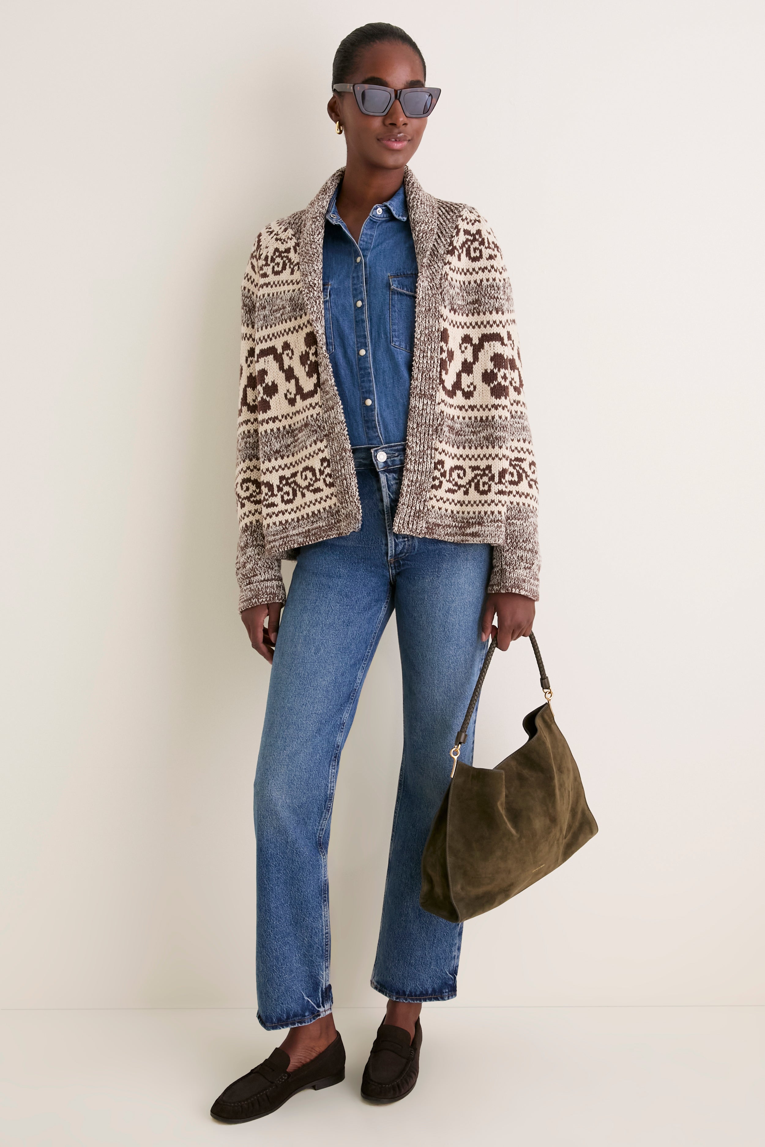 Marled Chestnut Nordic Flower Lodge Cardigan