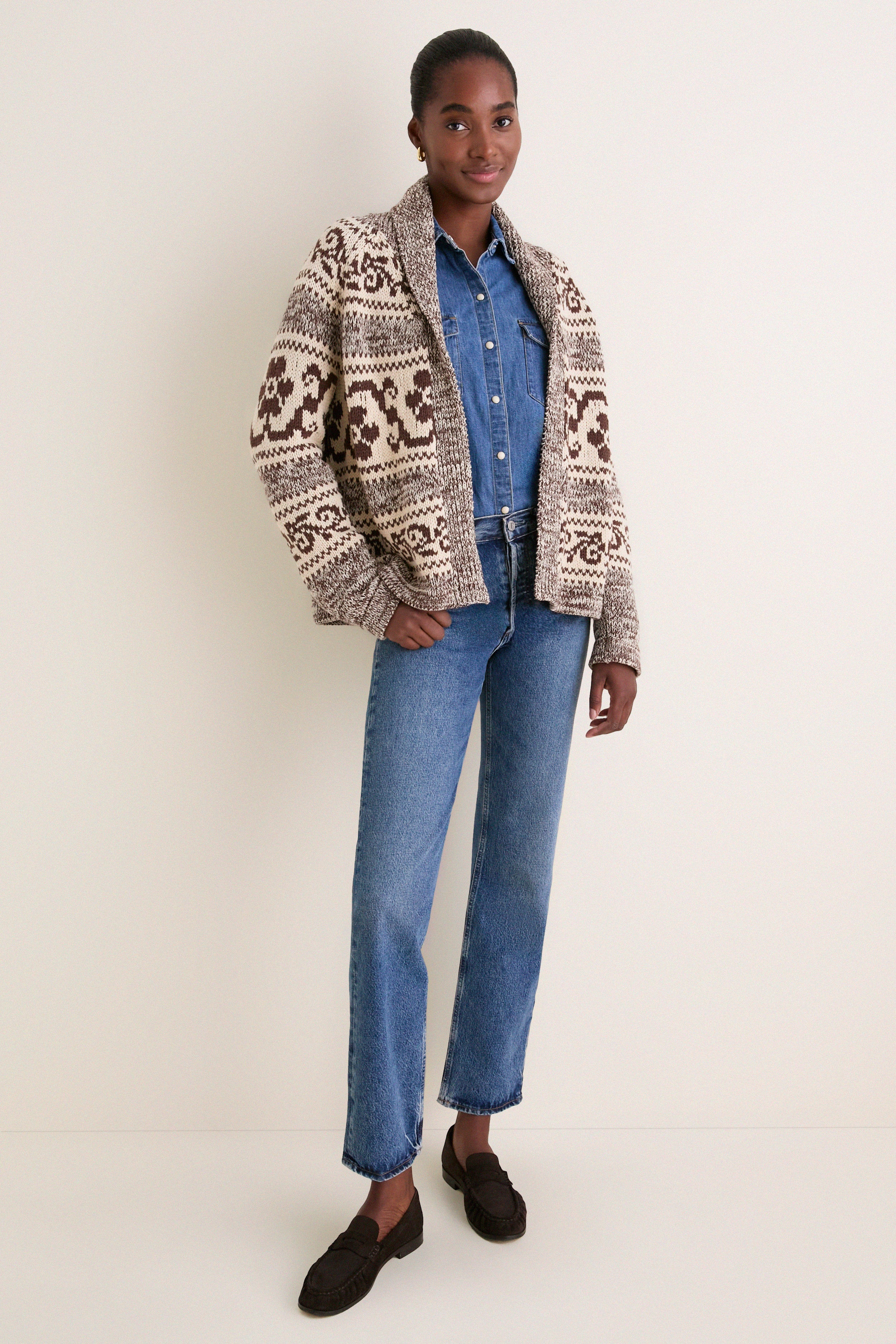 Marled Chestnut Nordic Flower Lodge Cardigan