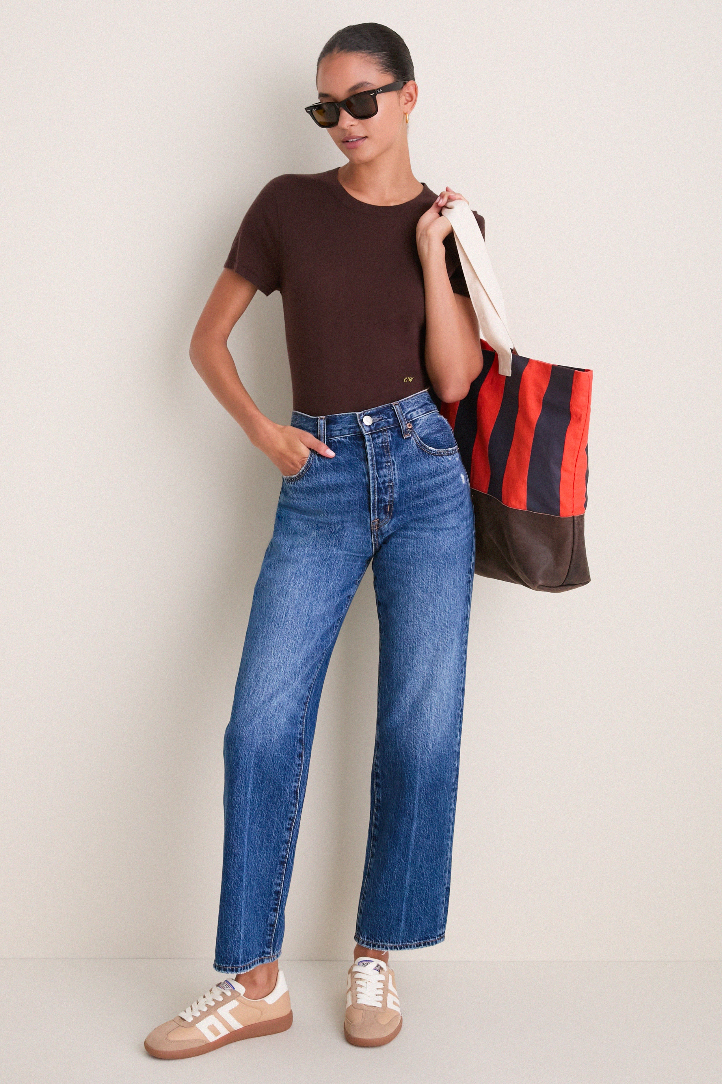 Hot Red Prep Stripe Tote