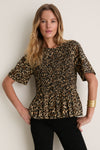 Tan Leopard Smocked Flounce Top