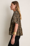 Tan Leopard Smocked Flounce Top