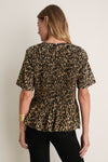 Tan Leopard Smocked Flounce Top