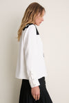 Cream with Black Color Block Embroidered Western Shirt