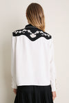 Cream with Black Color Block Embroidered Western Shirt