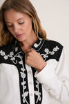 Cream with Black Color Block Embroidered Western Shirt