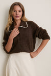 Chocolate Brown Crochet Collar Cardigan