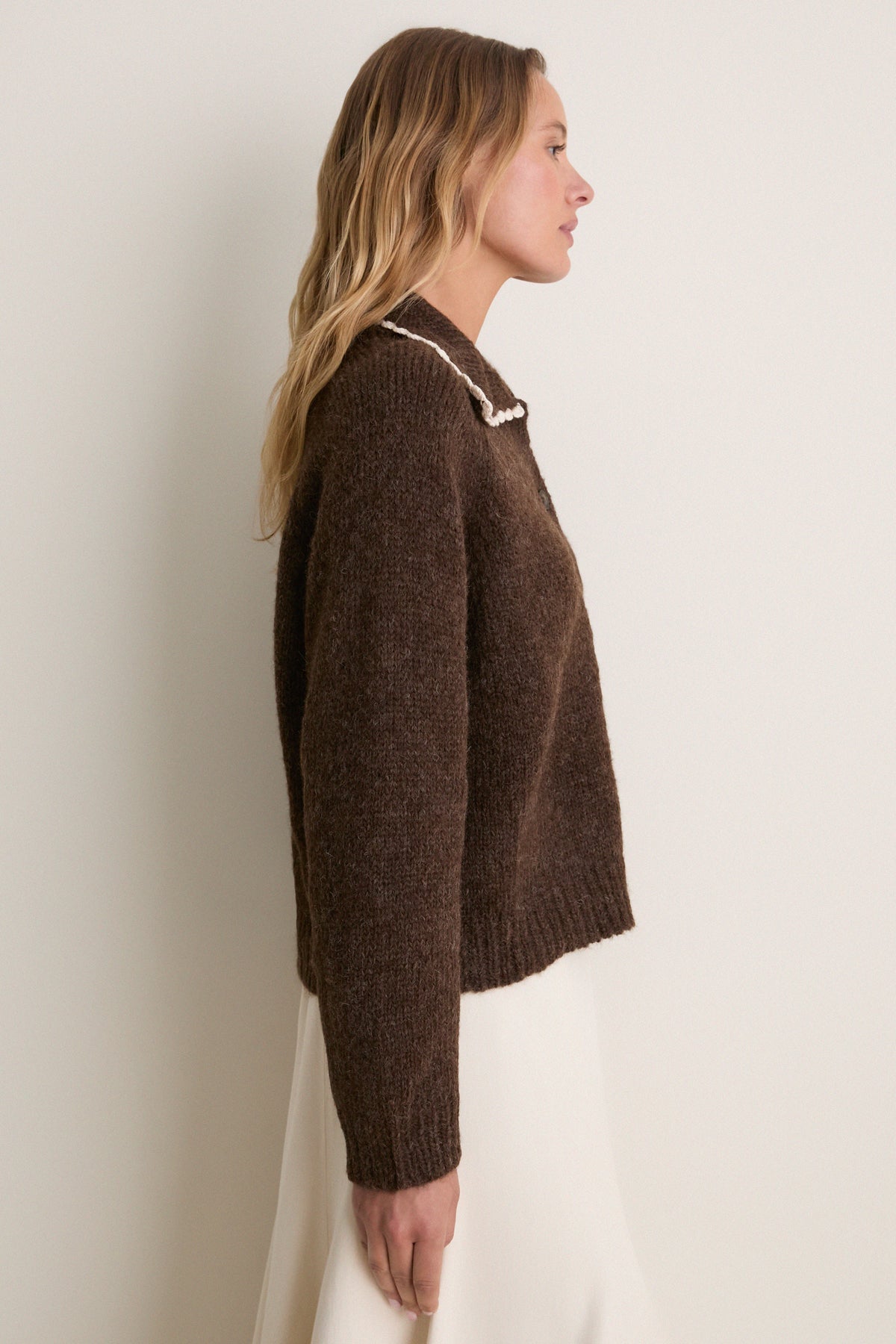 Chocolate Brown Crochet Collar Cardigan