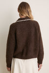 Chocolate Brown Crochet Collar Cardigan
