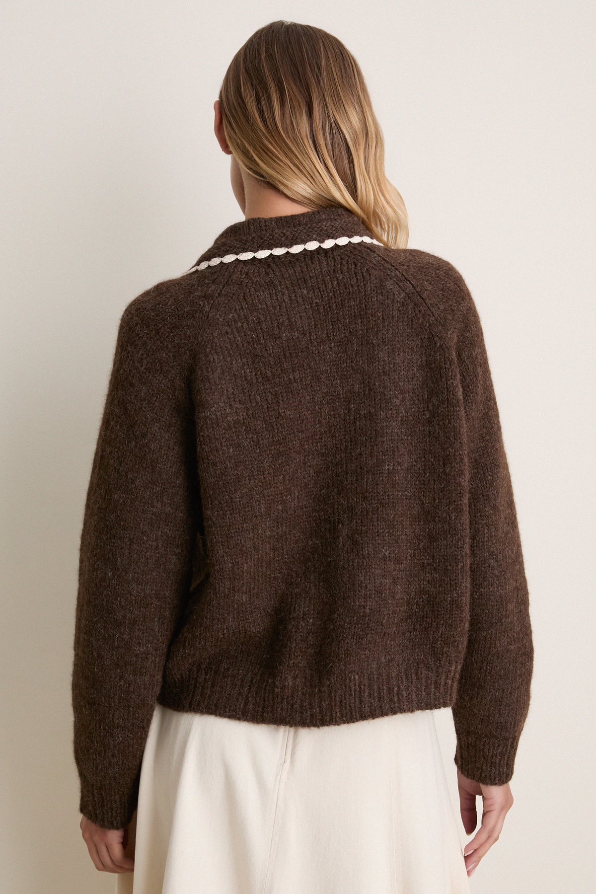 Chocolate Brown Crochet Collar Cardigan
