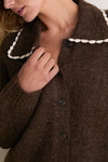 Chocolate Brown Crochet Collar Cardigan