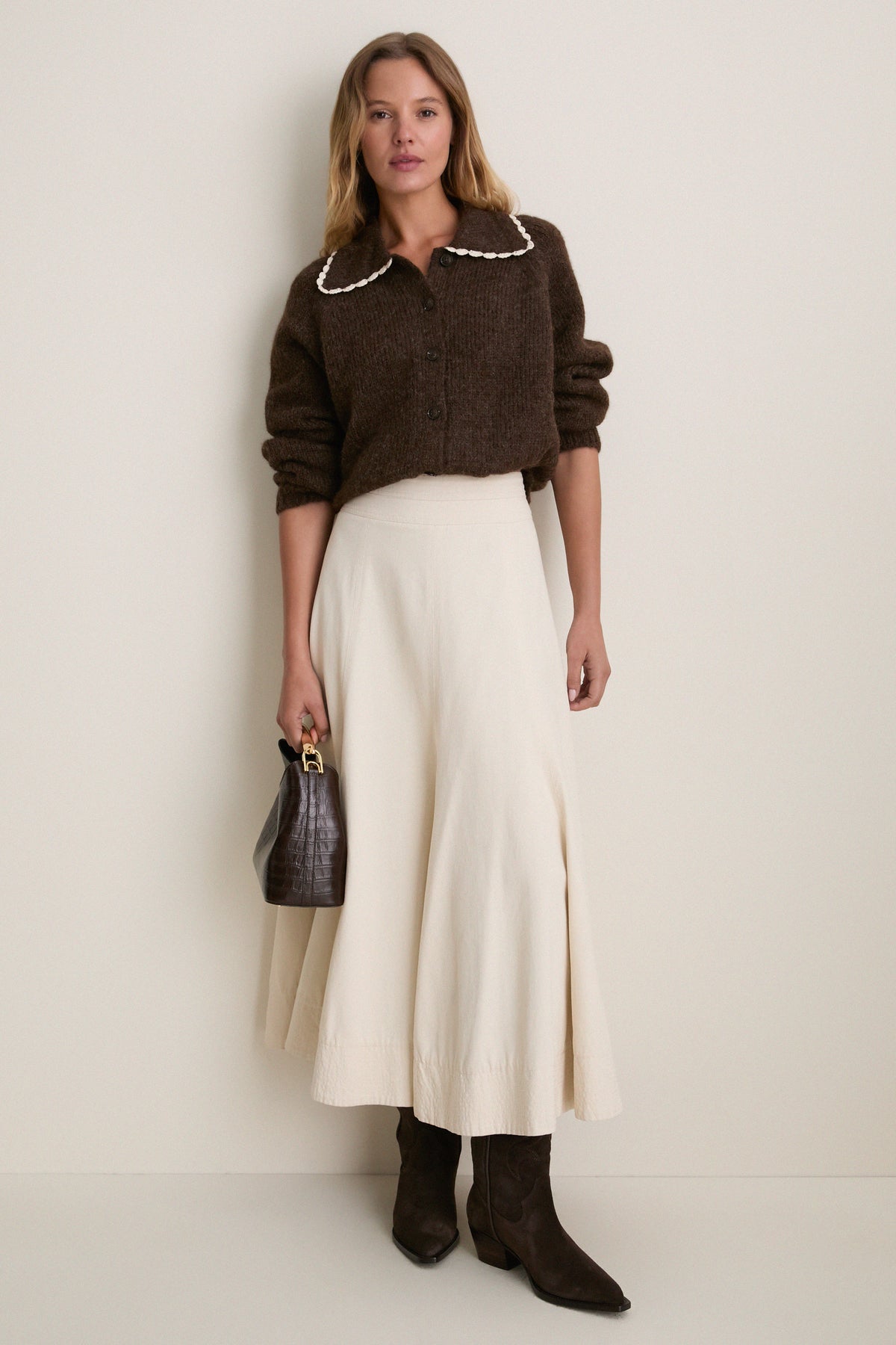 Chocolate Brown Crochet Collar Cardigan