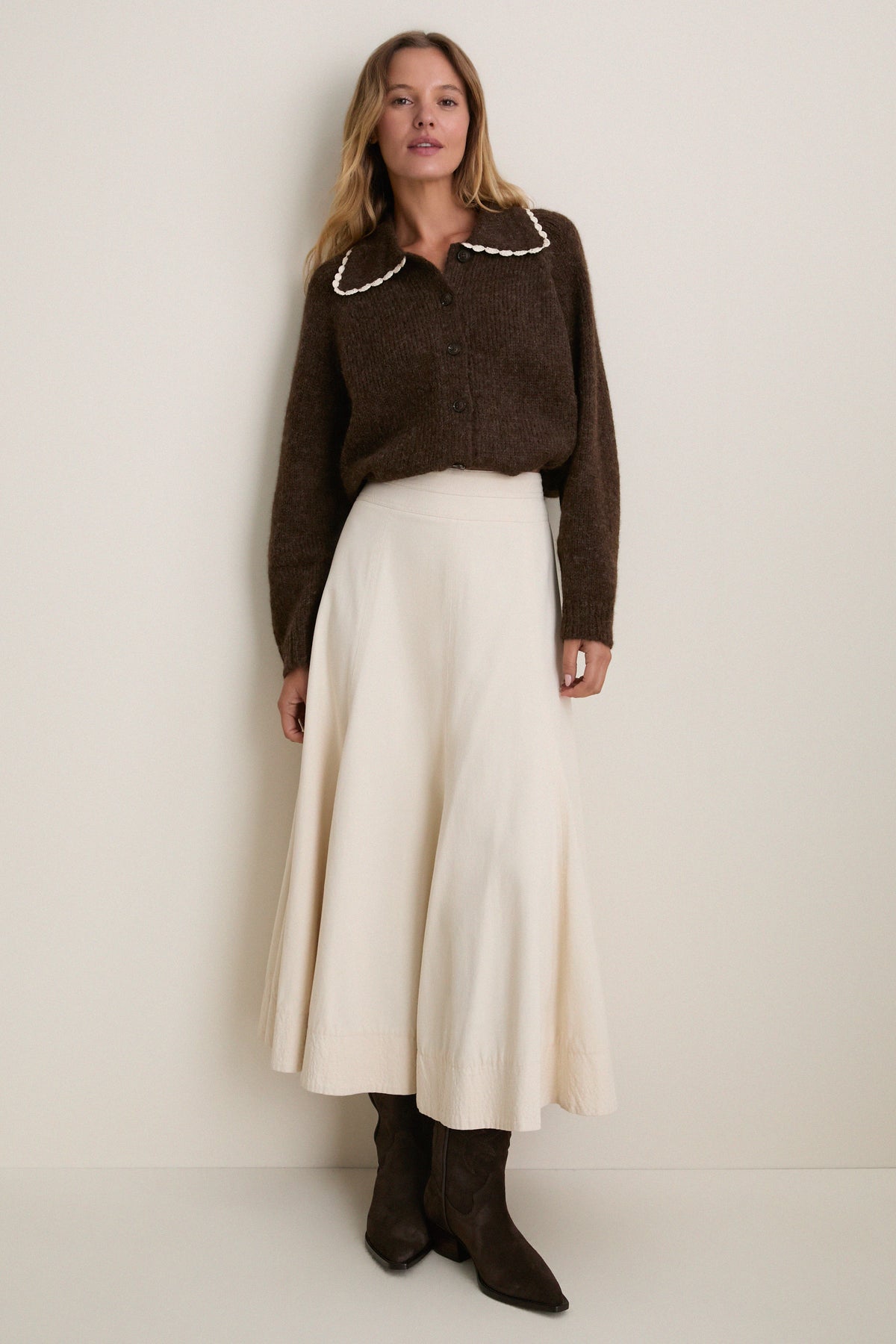 Chocolate Brown Crochet Collar Cardigan