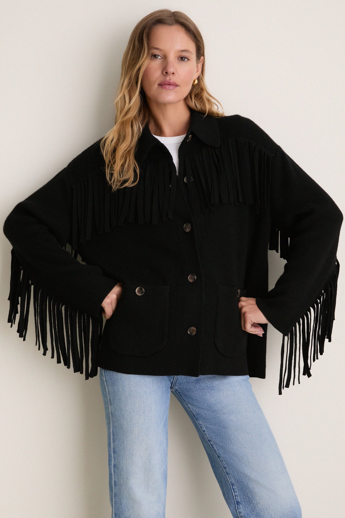 Black Western Fringe Sweater Jacket