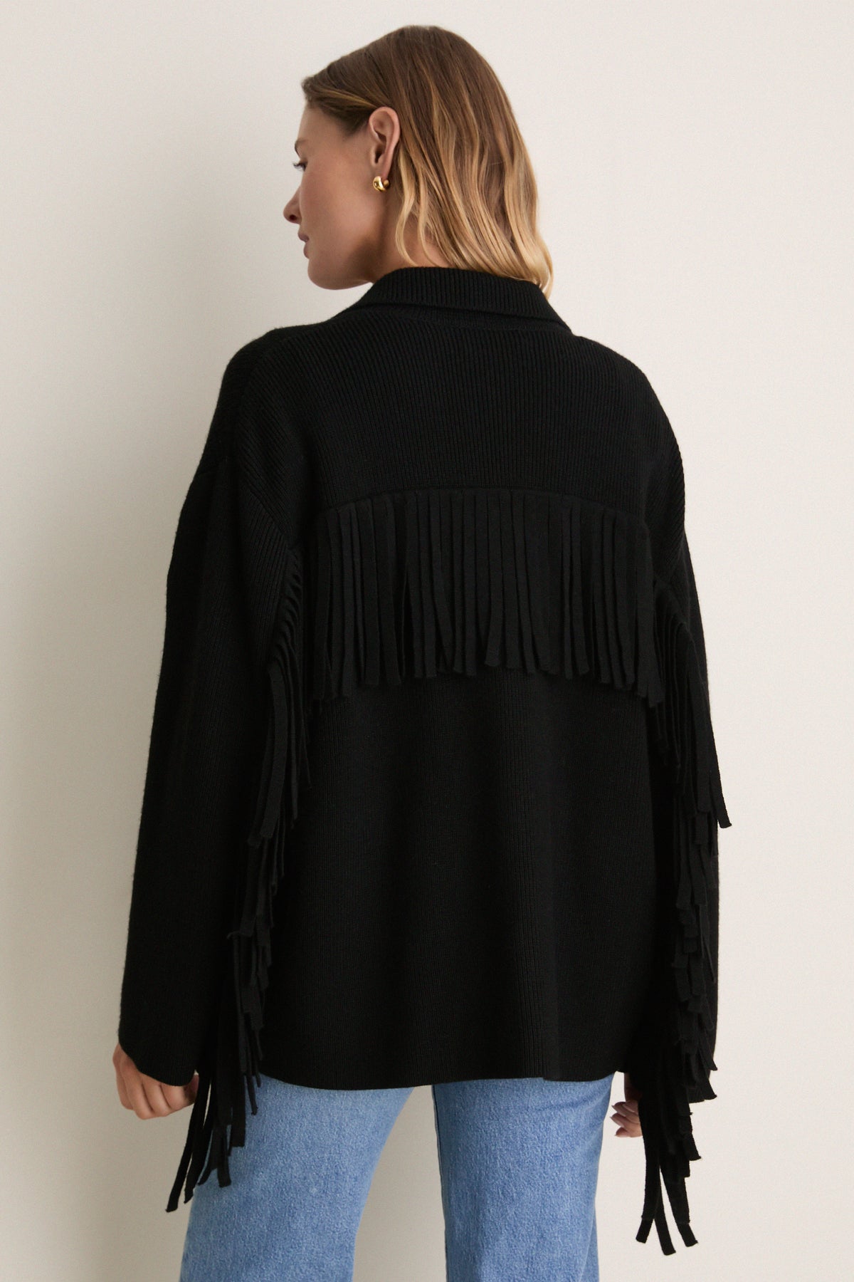 Black Western Fringe Sweater Jacket