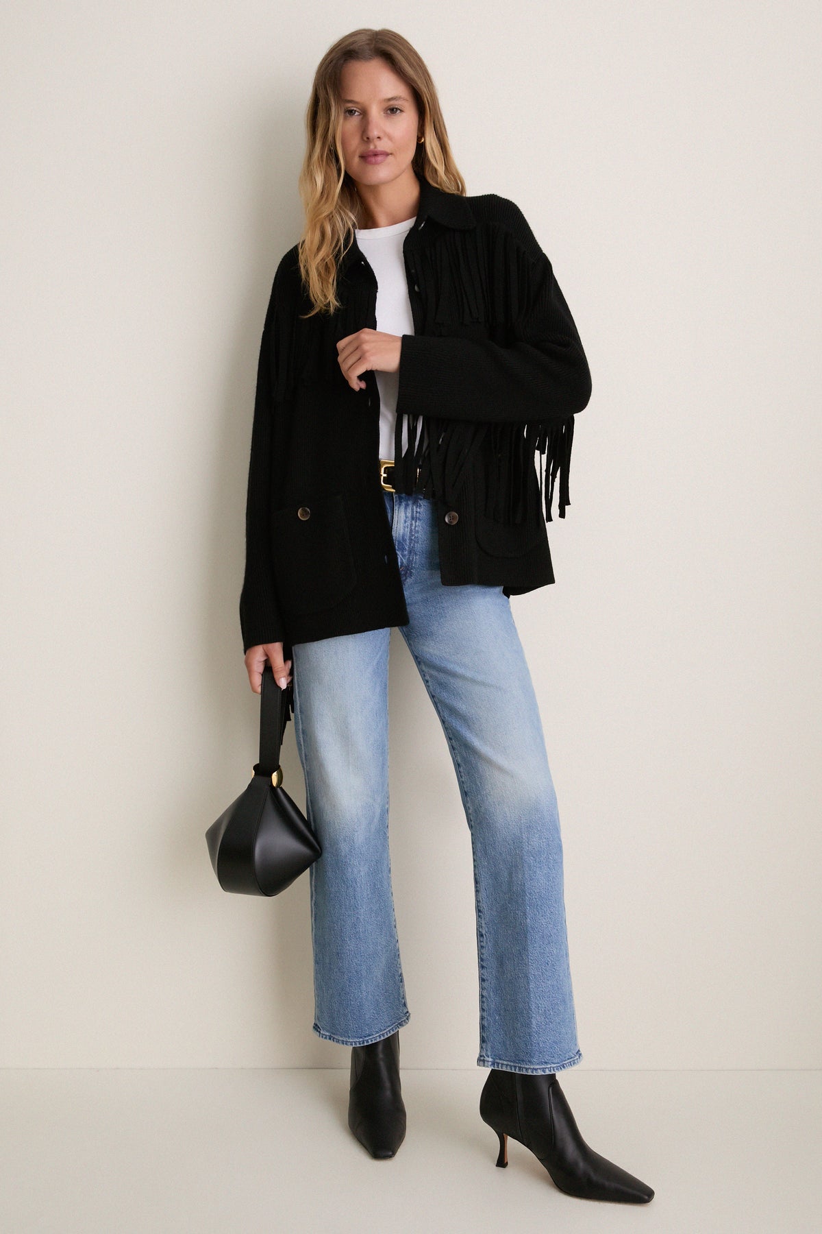 Black Western Fringe Sweater Jacket