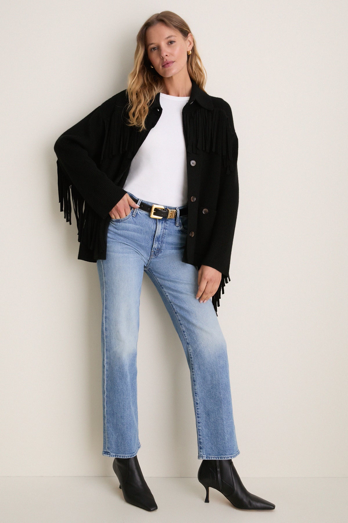 Black Western Fringe Sweater Jacket