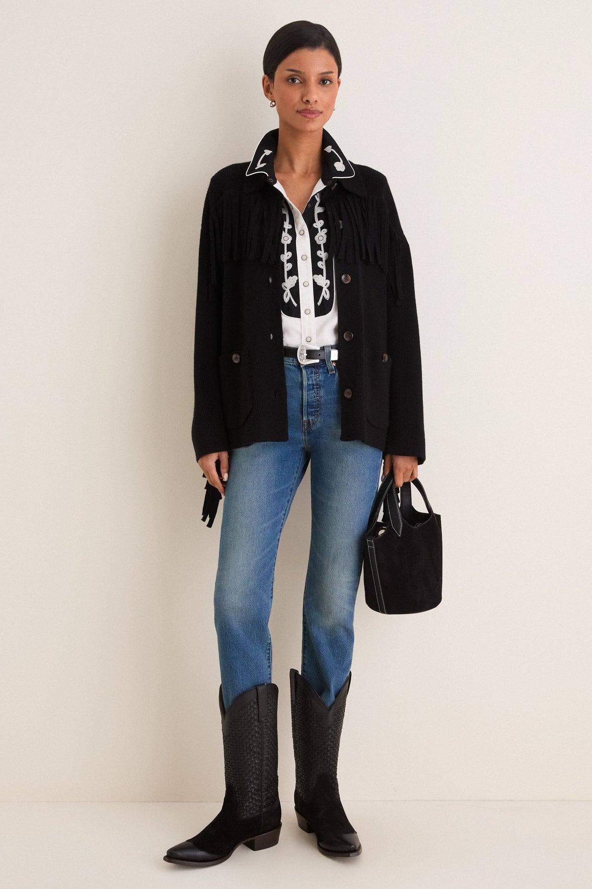 Black Basket Weave Cowboy Boot