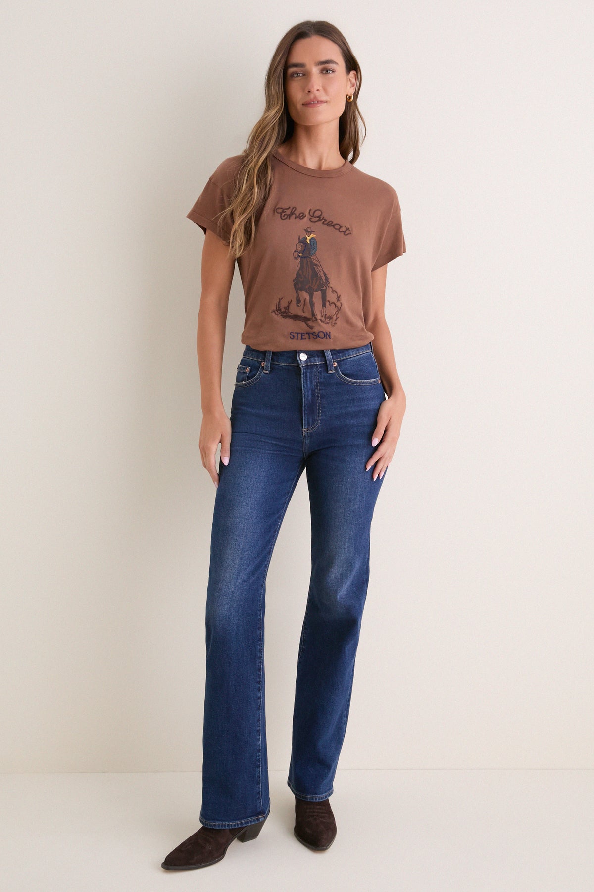 Tobacco Boxy Crew with Stetson Graphic