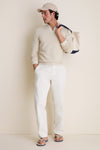 Sand Birdseye Cotton Split-Neck Sweater