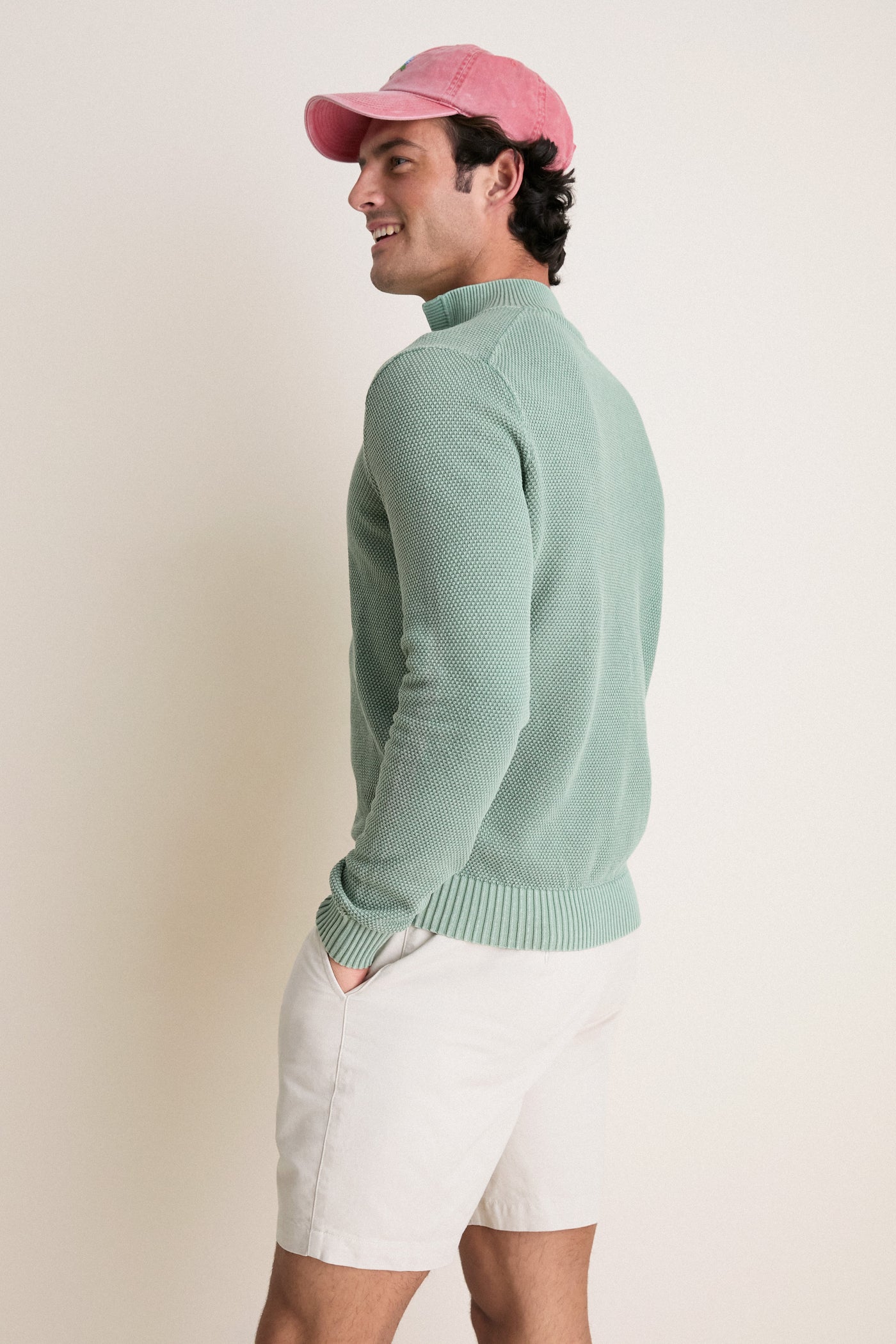 Moss Birdseye Cotton Split-Neck Sweater