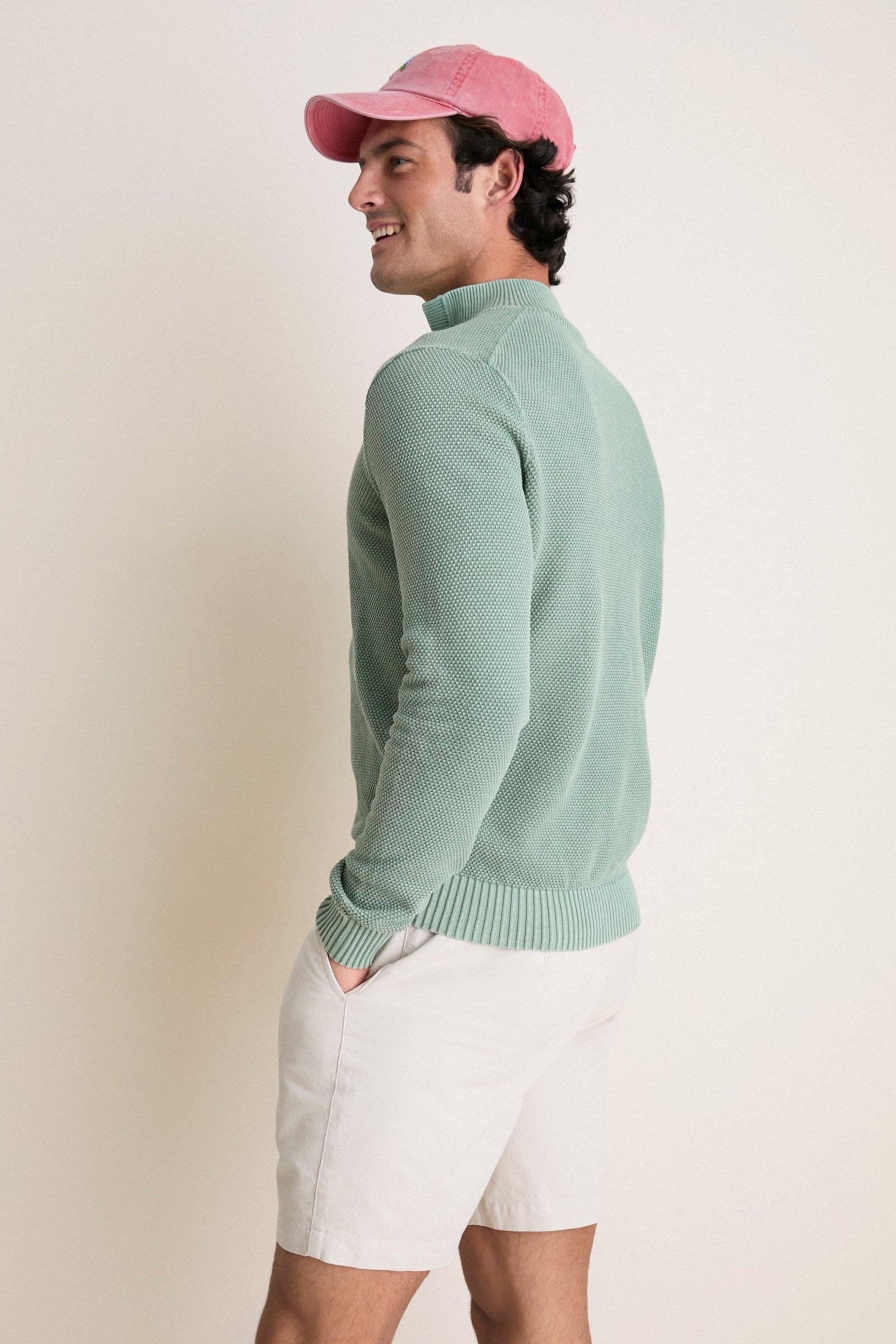 Moss Birdseye Cotton Split-Neck Sweater