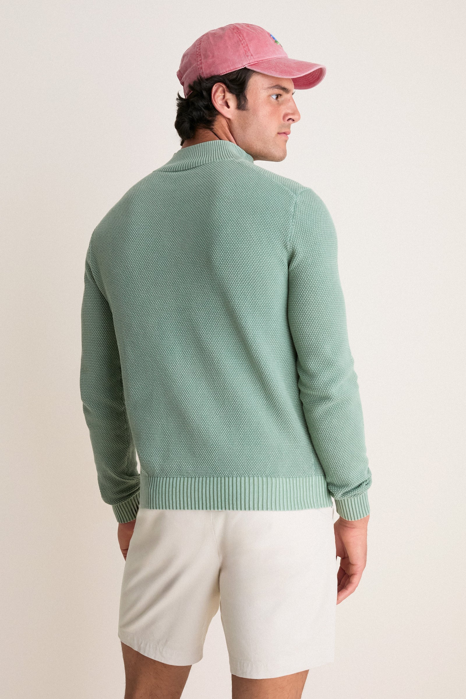 Moss Birdseye Cotton Split-Neck Sweater