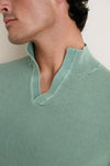 Moss Birdseye Cotton Split-Neck Sweater