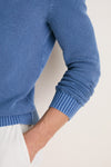 Chambray Blue Birdseye Cotton Split-Neck Sweater
