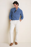 Chambray Blue Birdseye Cotton Split-Neck Sweater