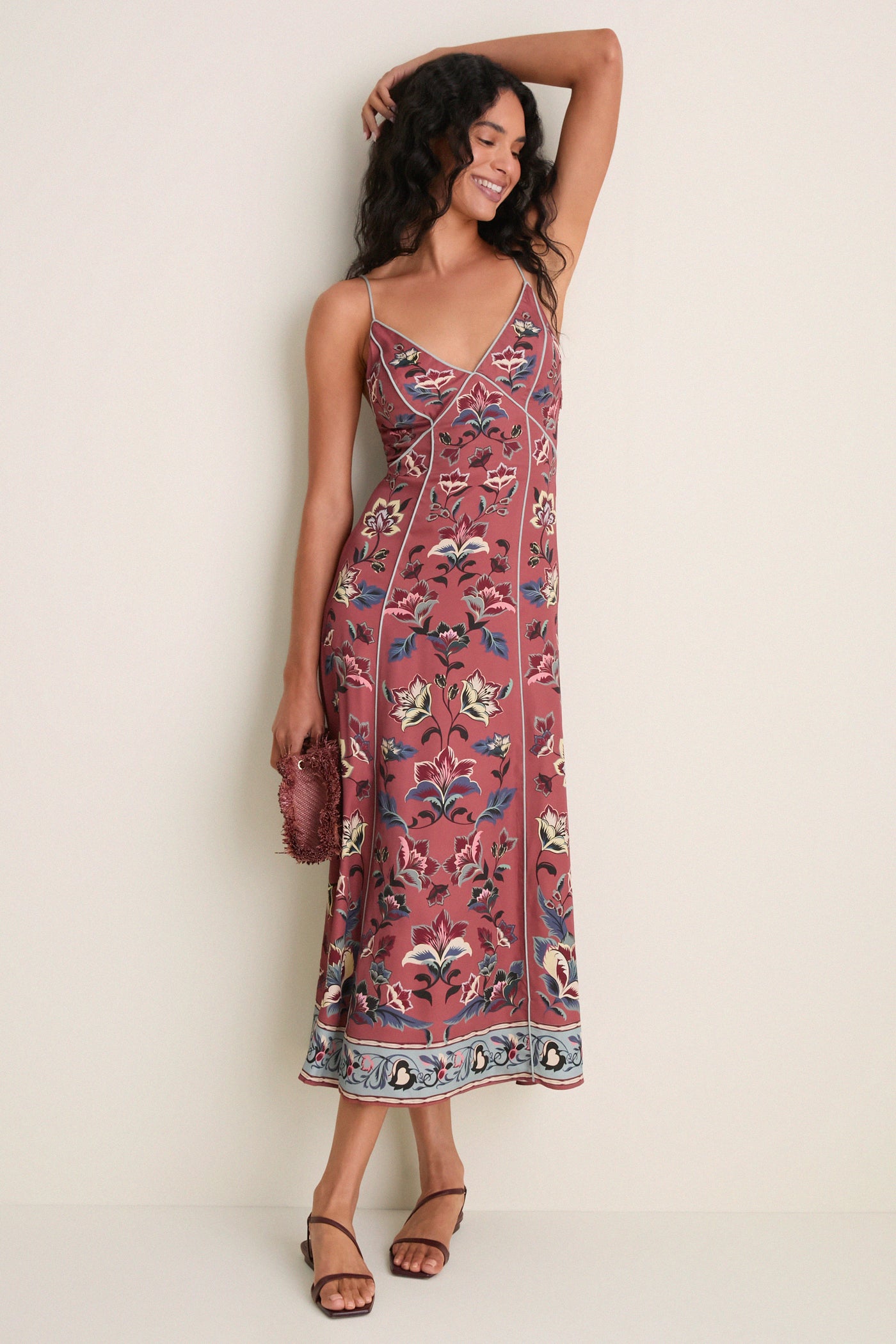Floral Beauty Tapestry Blush Pink Maxi Slip Dress
