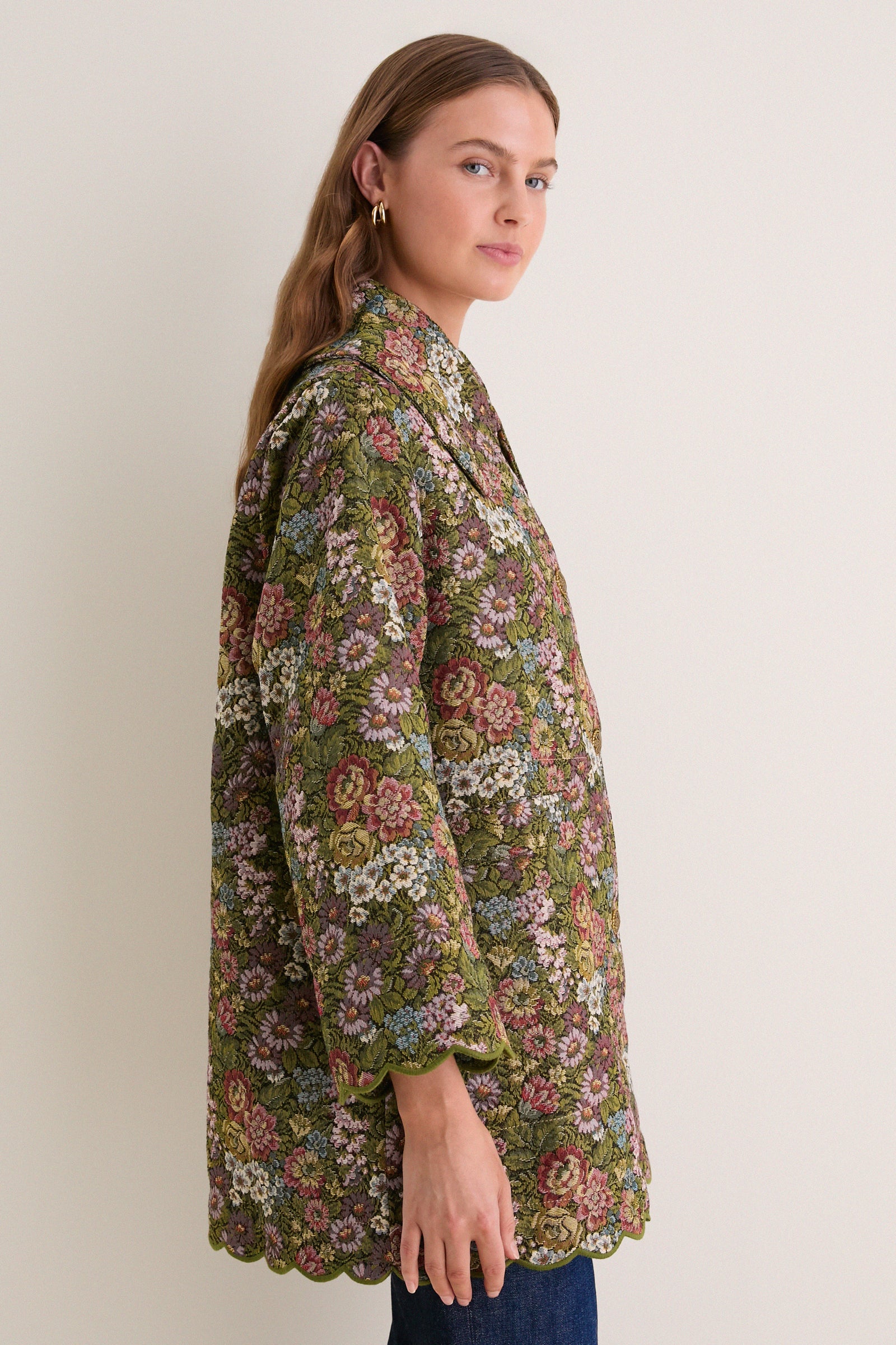 Green Flower Jacquard Trenchcoat
