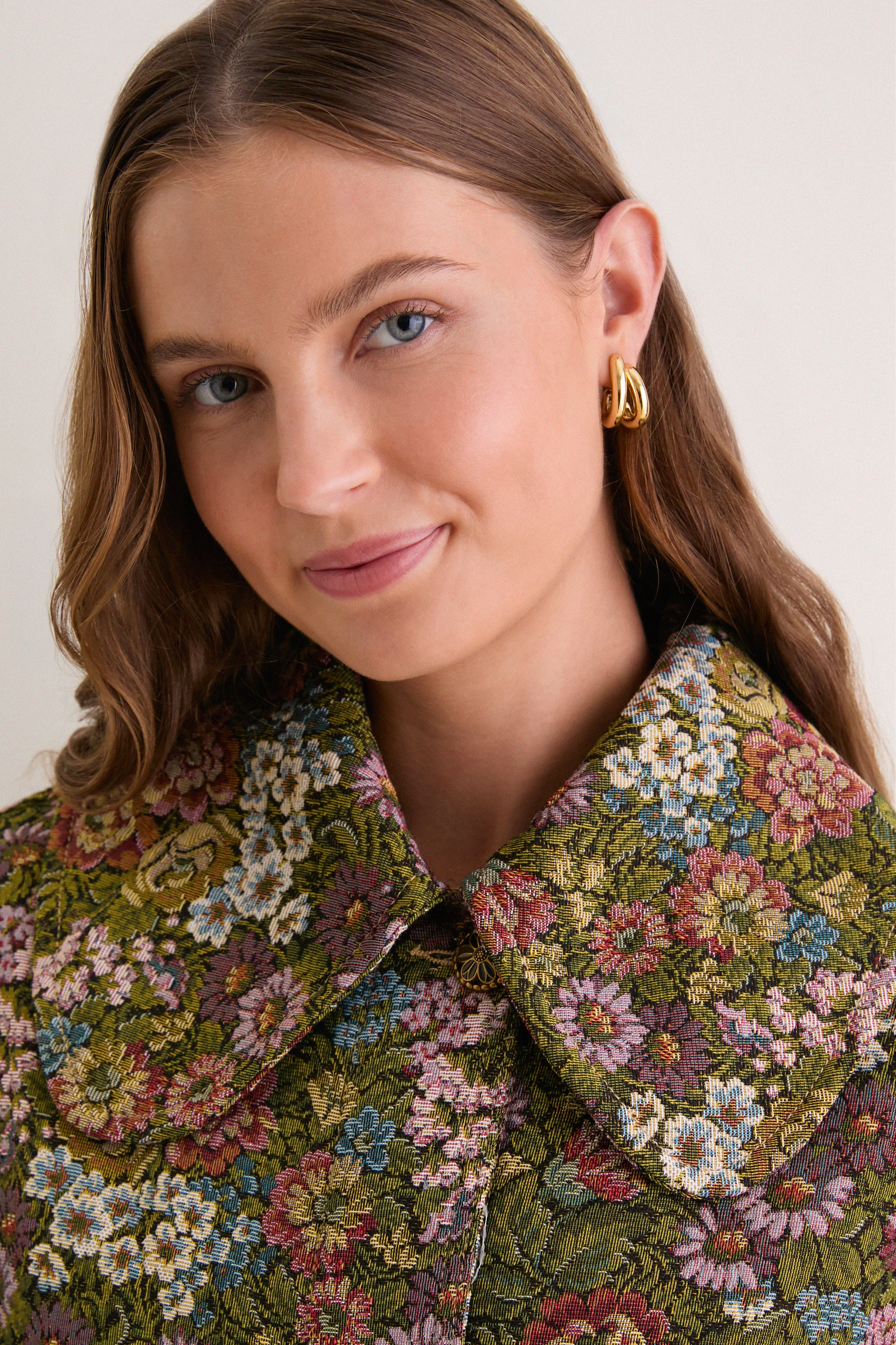 Green Flower Jacquard Trenchcoat