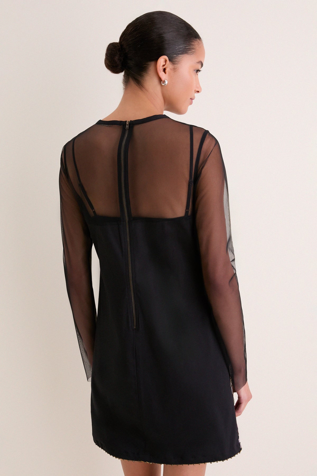 Black Full Bird Long Sleeve Mini Dress