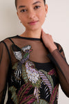 Black Full Bird Long Sleeve Mini Dress