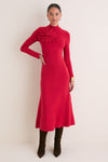 Red Long Sleeve Flower Maxi Dress