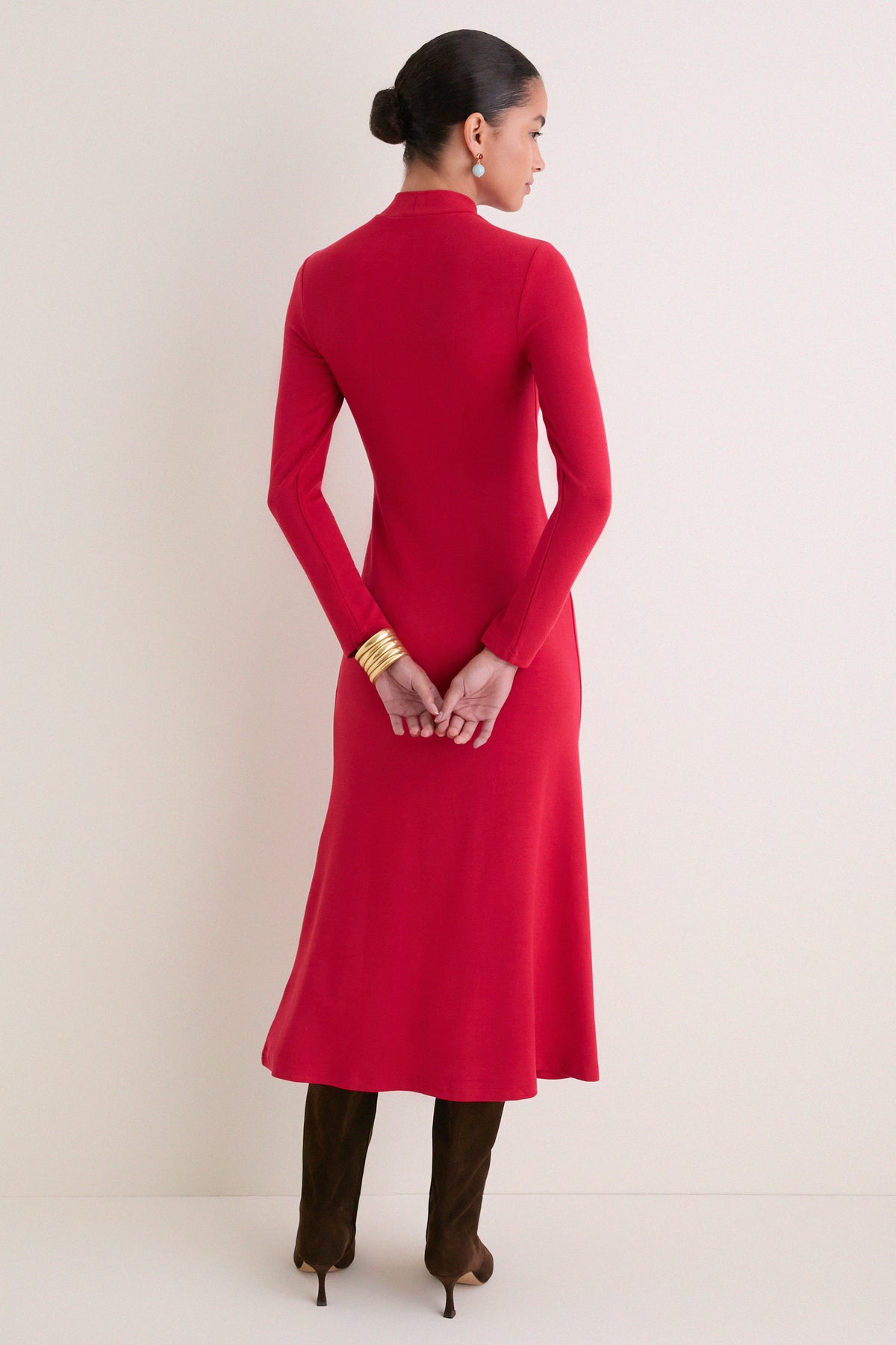 Red Long Sleeve Flower Maxi Dress