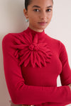 Red Long Sleeve Flower Maxi Dress