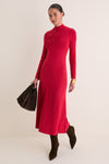 Red Long Sleeve Flower Maxi Dress